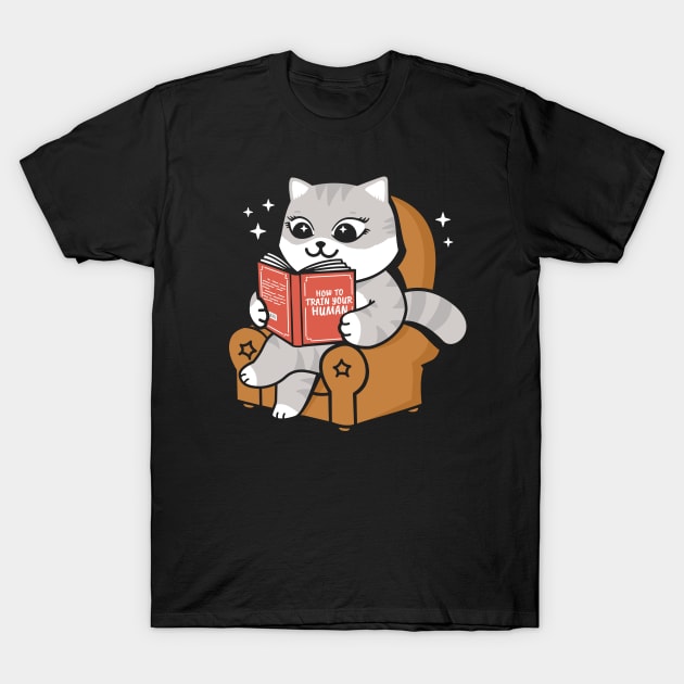 Cat Reading a Book - How To Train Your Human T-Shirt by felixpimenta